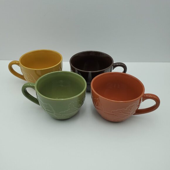 Signature Homestyles Embossed Leaves Mugs Round Etched Leaf Coffee Mugs - Picture 2 of 9